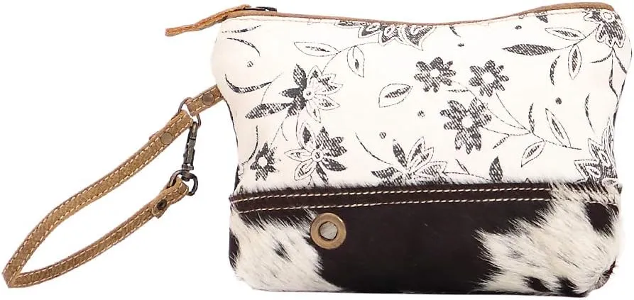 Myra Bag Urging Upcycled Canvas & Cowhide Wristlet Pouch Bag S-1514