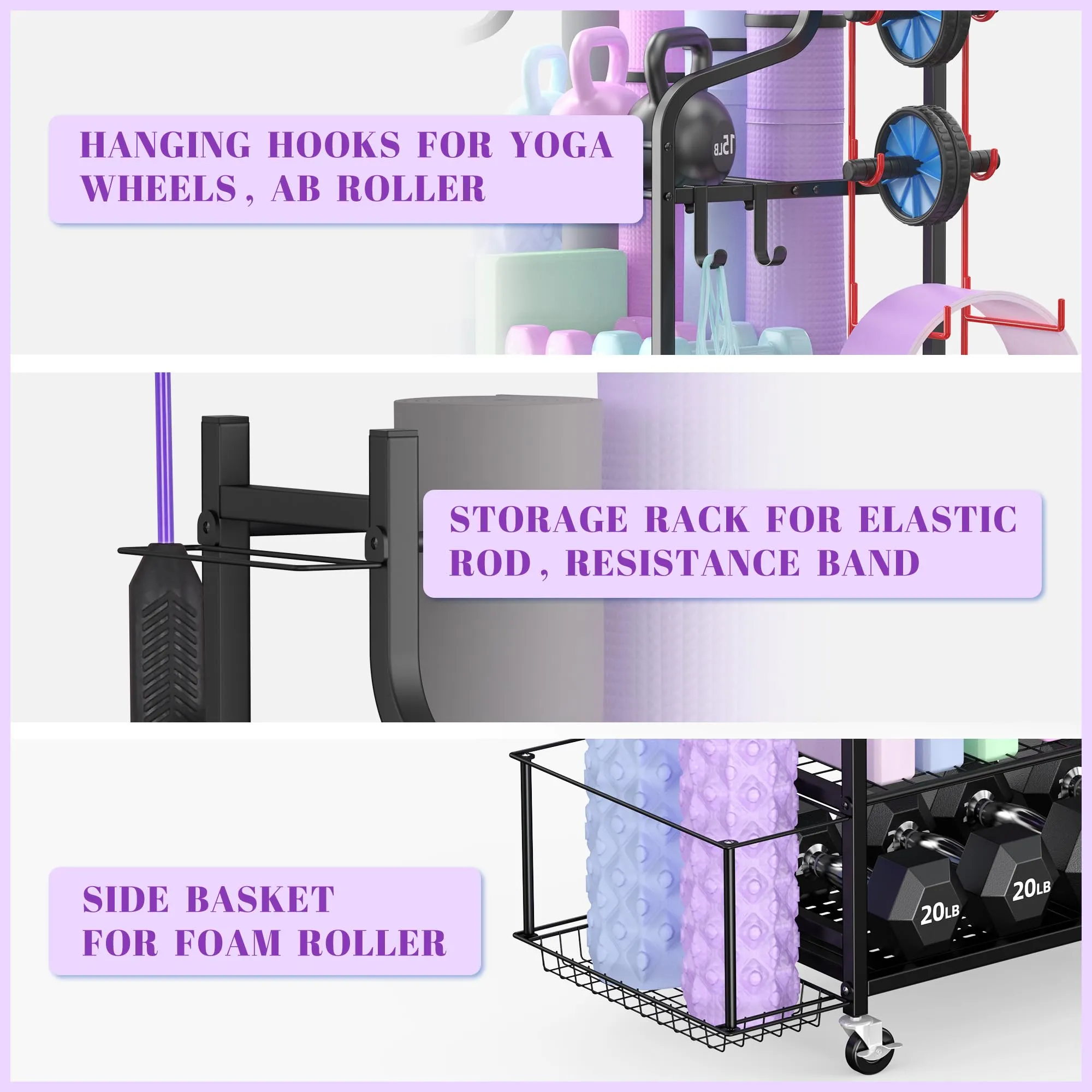 Mythinglogic Home Gym Storage Rack for Yoga Equipment, Black