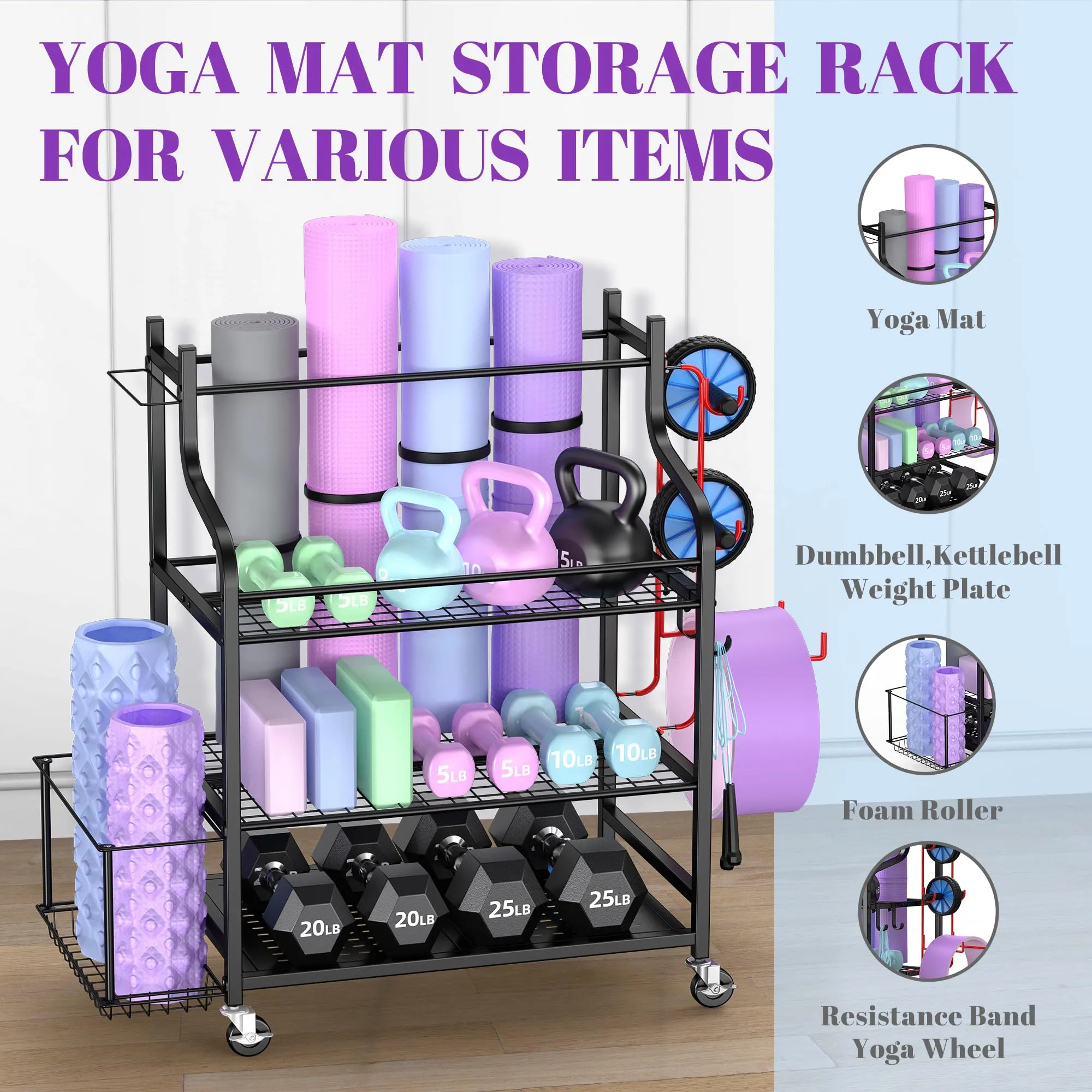 Mythinglogic Home Gym Storage Rack for Yoga Equipment, Black