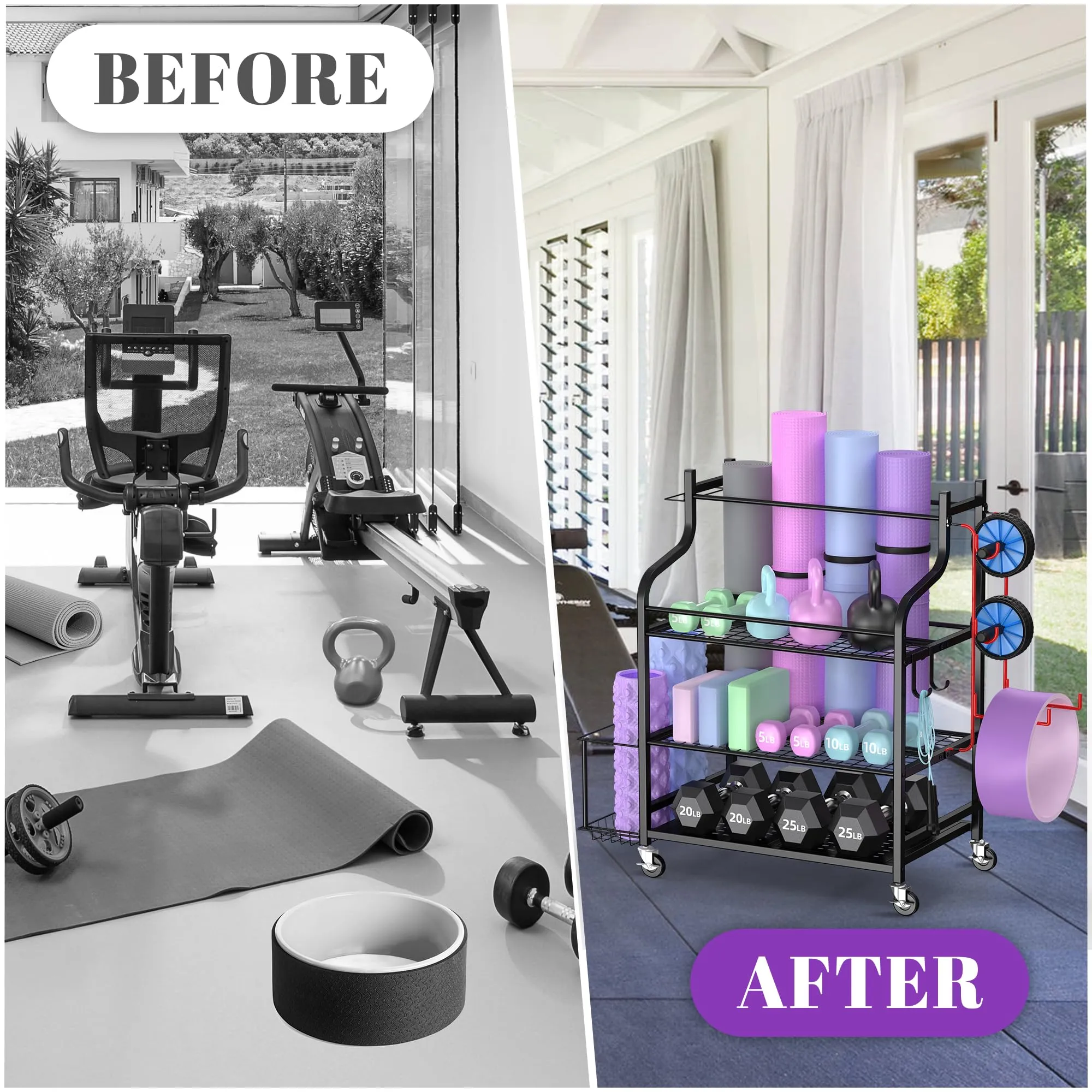 Mythinglogic Home Gym Storage Rack for Yoga Equipment, Black