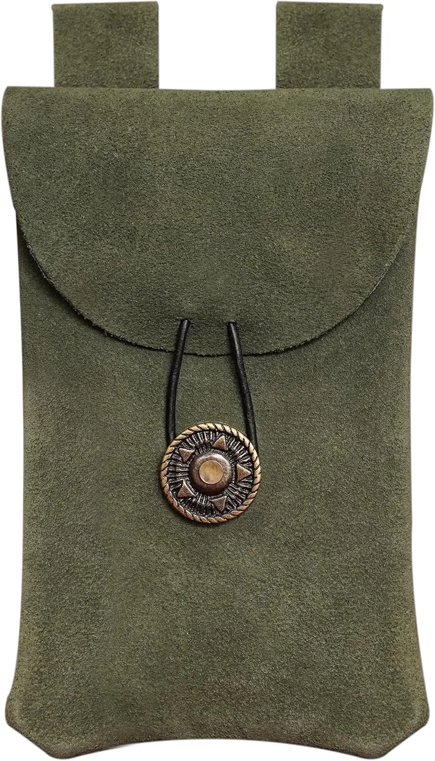 Mythrojan Bolsa para cinturón de joyería de gamuza medieval renacentista, riñonera para disfraz LARP para recreación histórica, cosplay, accesorios de escenario, verde oscuro