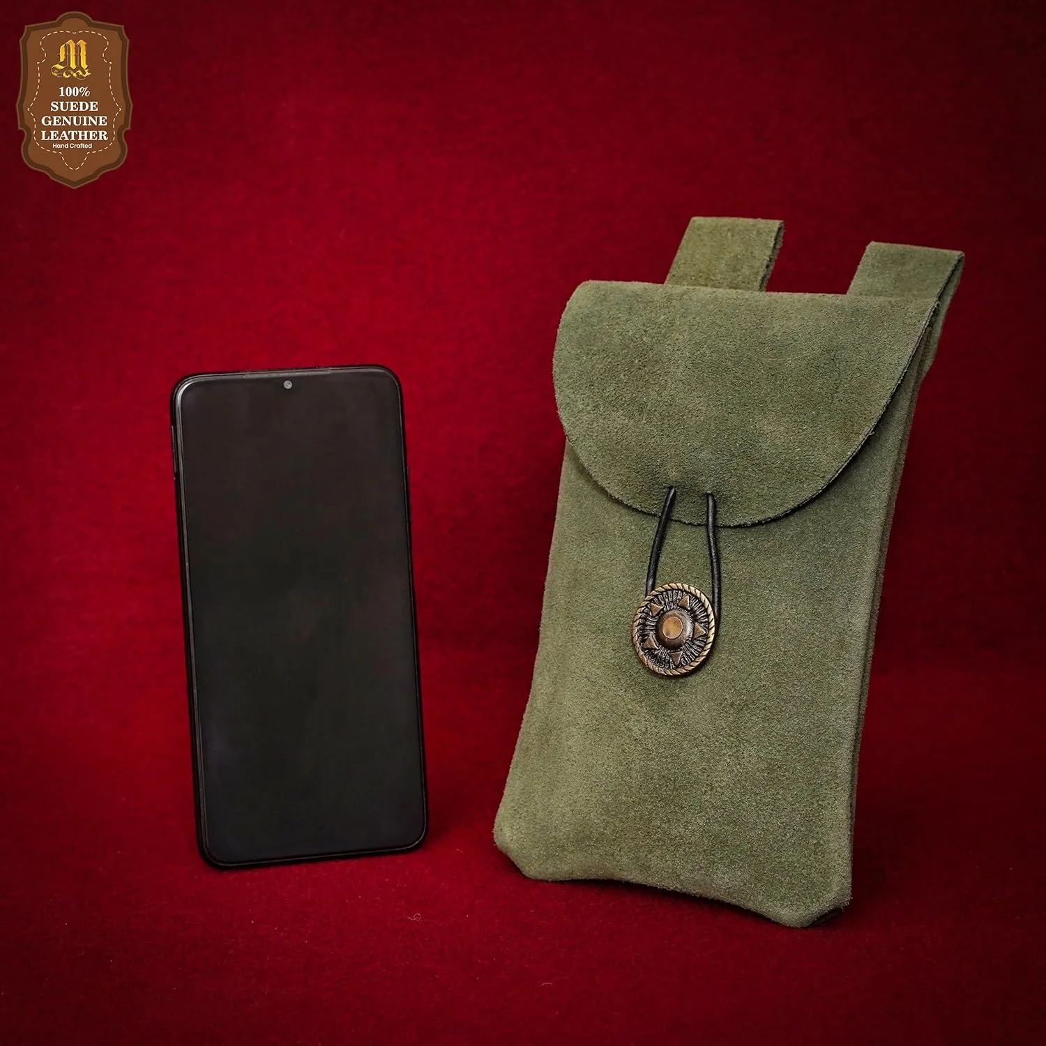 Mythrojan Bolsa para cinturón de joyería de gamuza medieval renacentista, riñonera para disfraz LARP para recreación histórica, cosplay, accesorios de escenario, verde oscuro