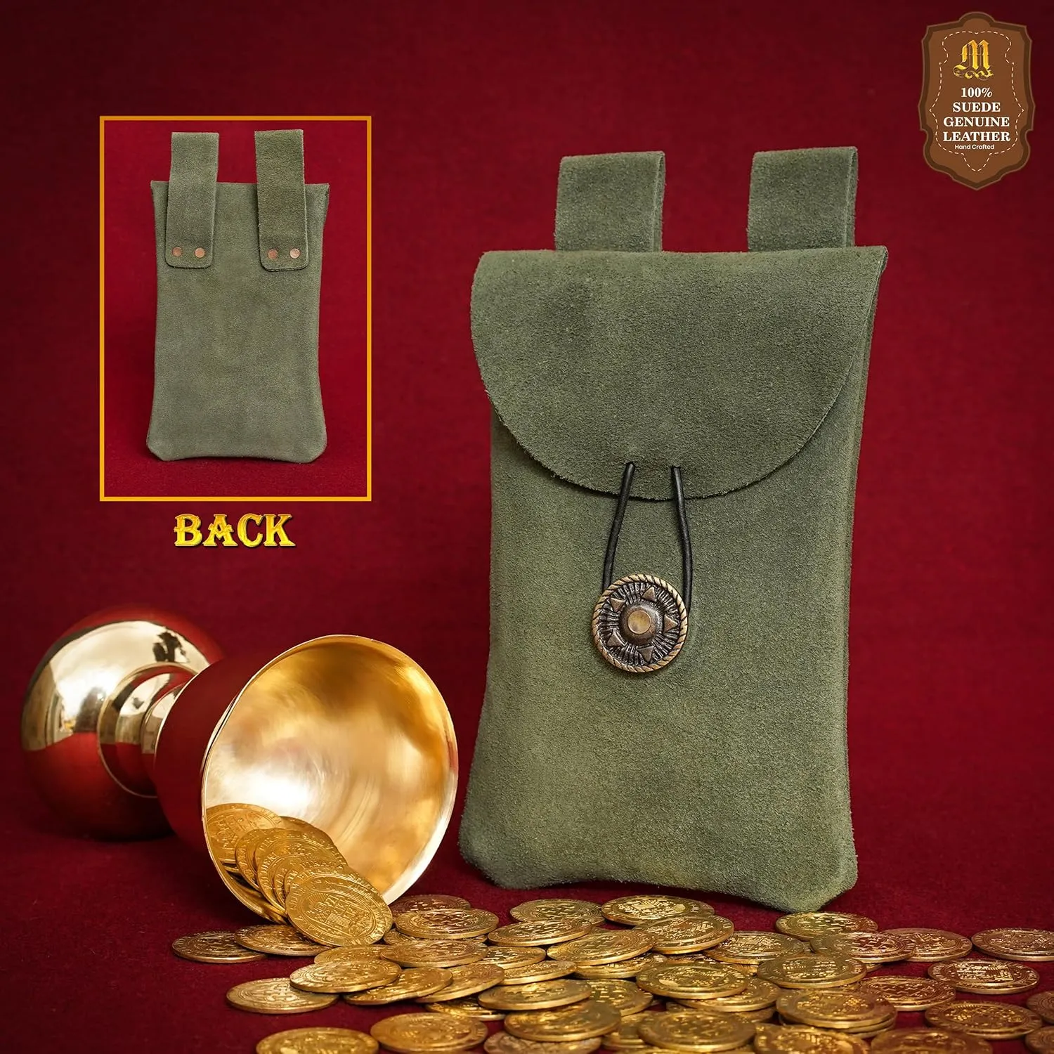 Mythrojan Bolsa para cinturón de joyería de gamuza medieval renacentista, riñonera para disfraz LARP para recreación histórica, cosplay, accesorios de escenario, verde oscuro
