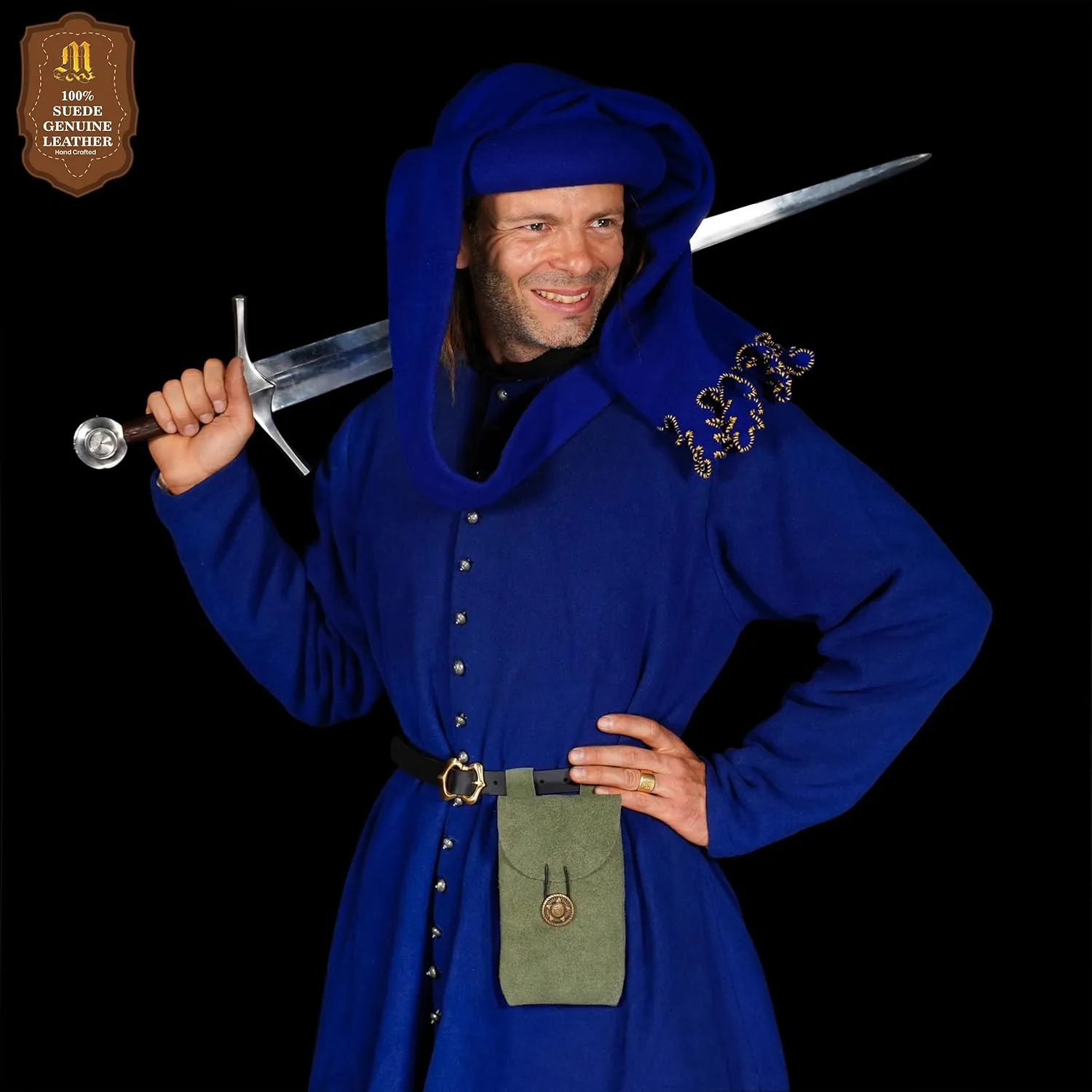 Mythrojan Bolsa para cinturón de joyería de gamuza medieval renacentista, riñonera para disfraz LARP para recreación histórica, cosplay, accesorios de escenario, verde oscuro