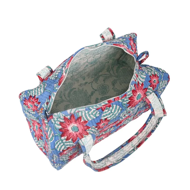 NAASPEETA JAAL HAND BLOCK PRINTED QUILTED TRAVEL MICRO DUFFLE BAG