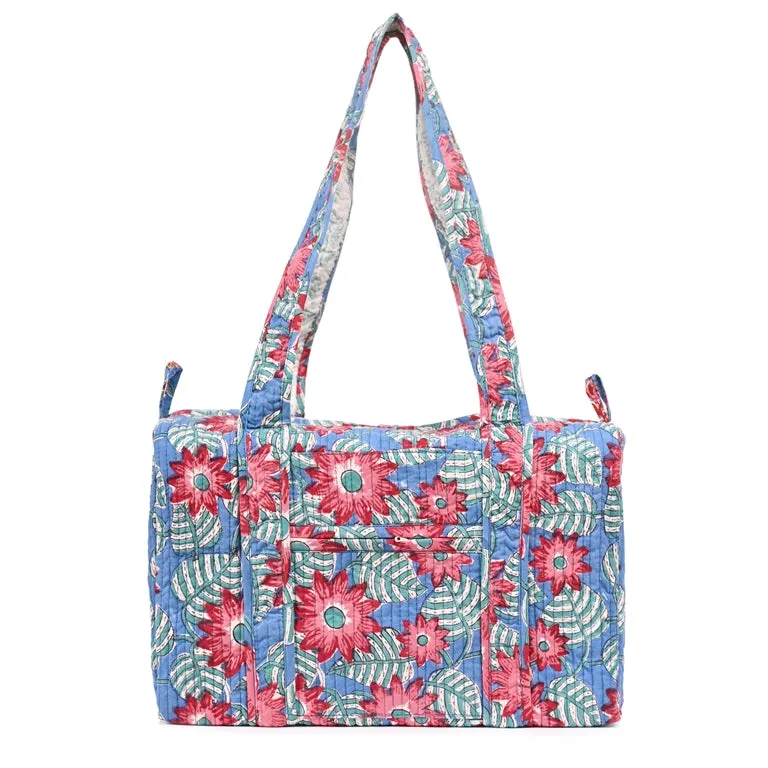 NAASPEETA JAAL HAND BLOCK PRINTED QUILTED TRAVEL MICRO DUFFLE BAG