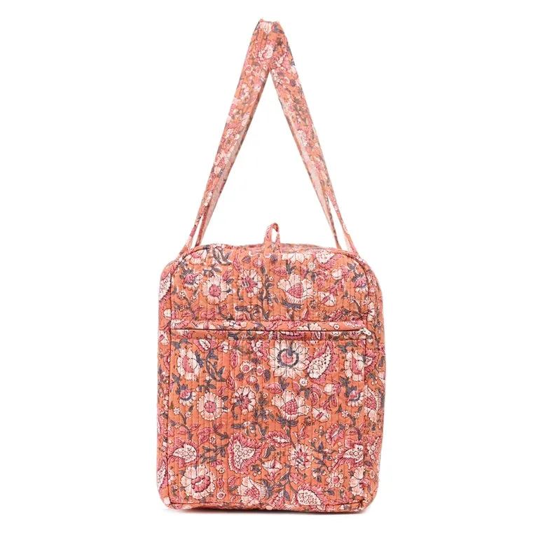 NARGIS HAND BLOCK PRINTED QUILTED TRAVEL DUFFLE BAG BIG