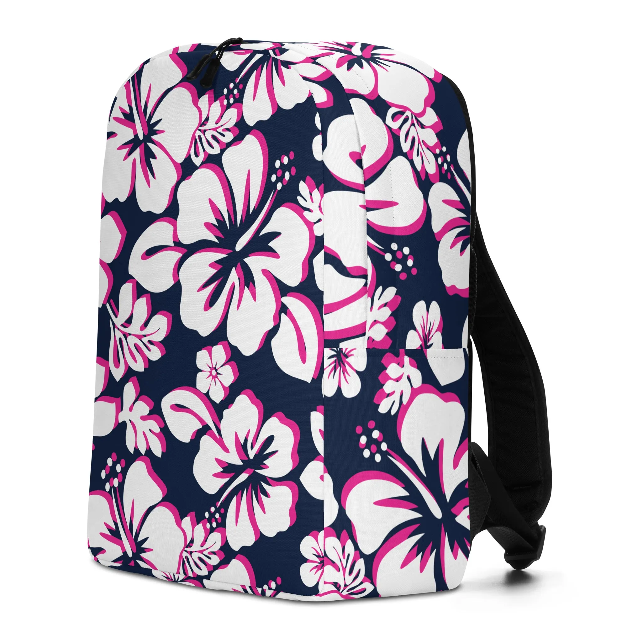 Navy Blue, Hot Pink and White Hawaiian Print Backpack