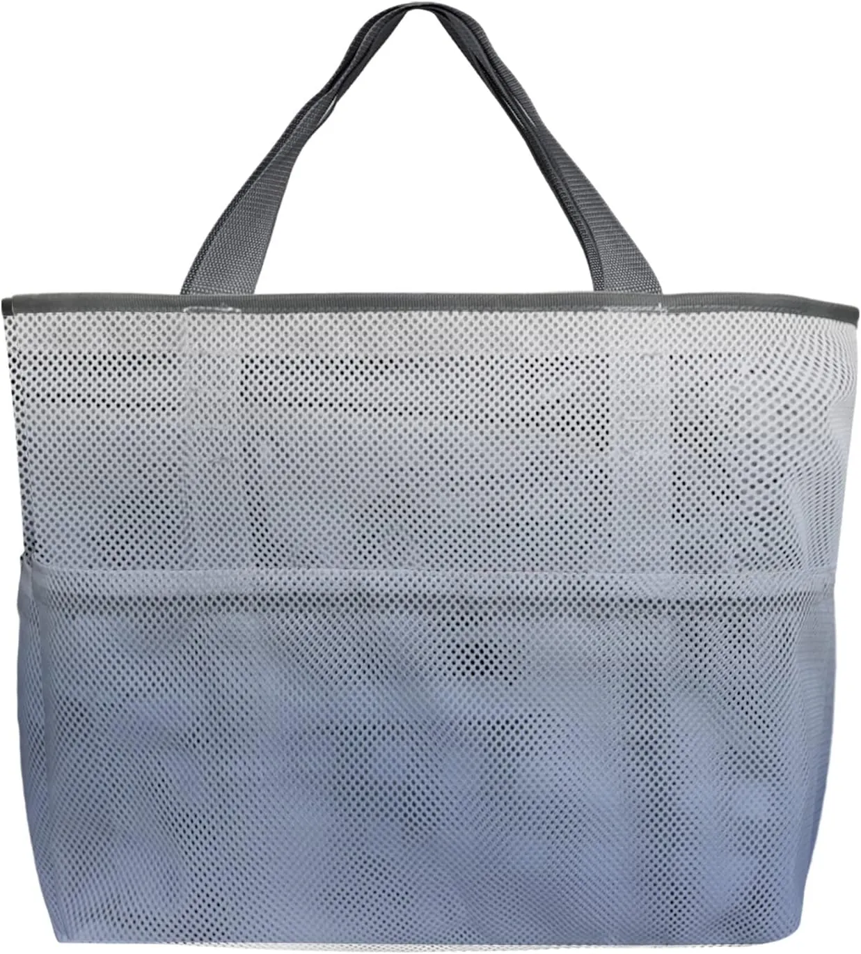 Navy Blue Ombre Beach Tote Bag for Women, Grey Gradient Color Modern Abstract Art Mesh Beach Bags Waterproof Sandproof, Outdoor Picnic Swim Pool Handbag - Large Beach Bag with Zipper and Pockets