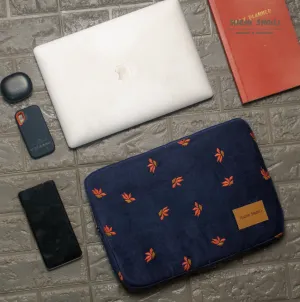 Navy Floral Corduroy Fabric Laptop Sleeve