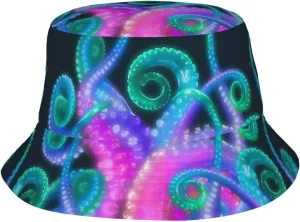 Neon Octopus Bucket Hat for Men Women Printed Fisherman Hat Packable Sun Cap Travel Outdoor Beach Caps