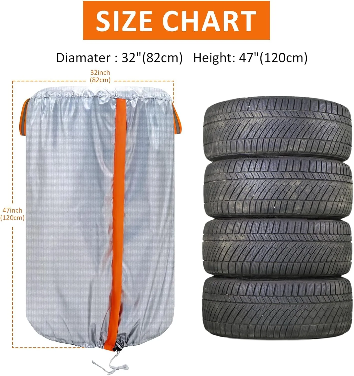 NEVERLAND Large Tire Covers for Storage, Seasonal Tire Storage Bag 300D Oxford Tire Stack Covers for Indoor & Outdoor with Waterproof Zipper, Drawstring Lock (Fit 32 Inch Tire Diameter)
