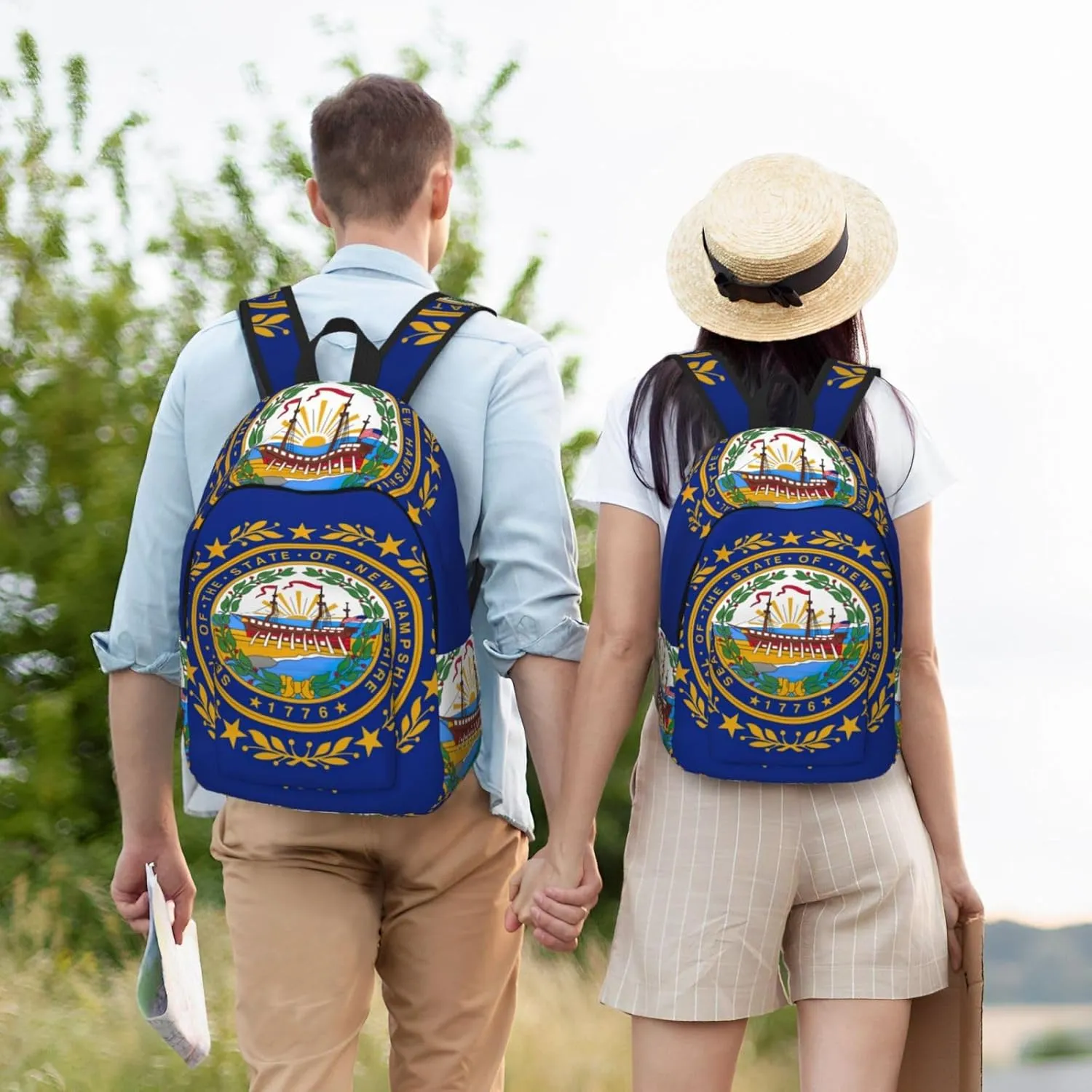 New Hampshire State Flag Print Canvas Backpack,For Laptops Up To 17in,Stylish And Lightweight With Adjustable Straps