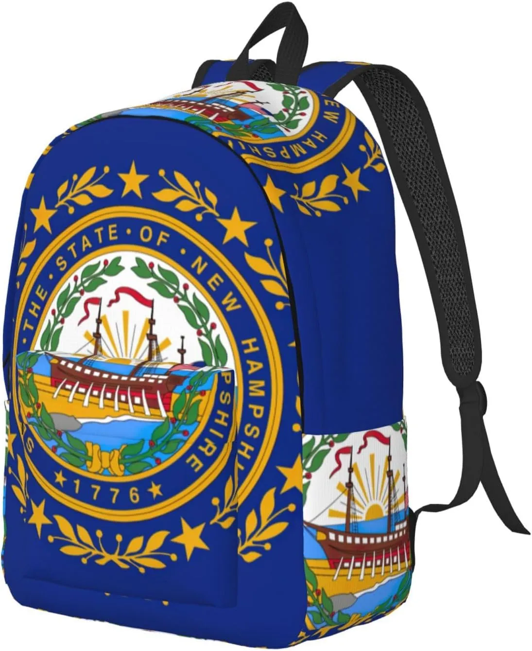 New Hampshire State Flag Print Canvas Backpack,For Laptops Up To 17in,Stylish And Lightweight With Adjustable Straps