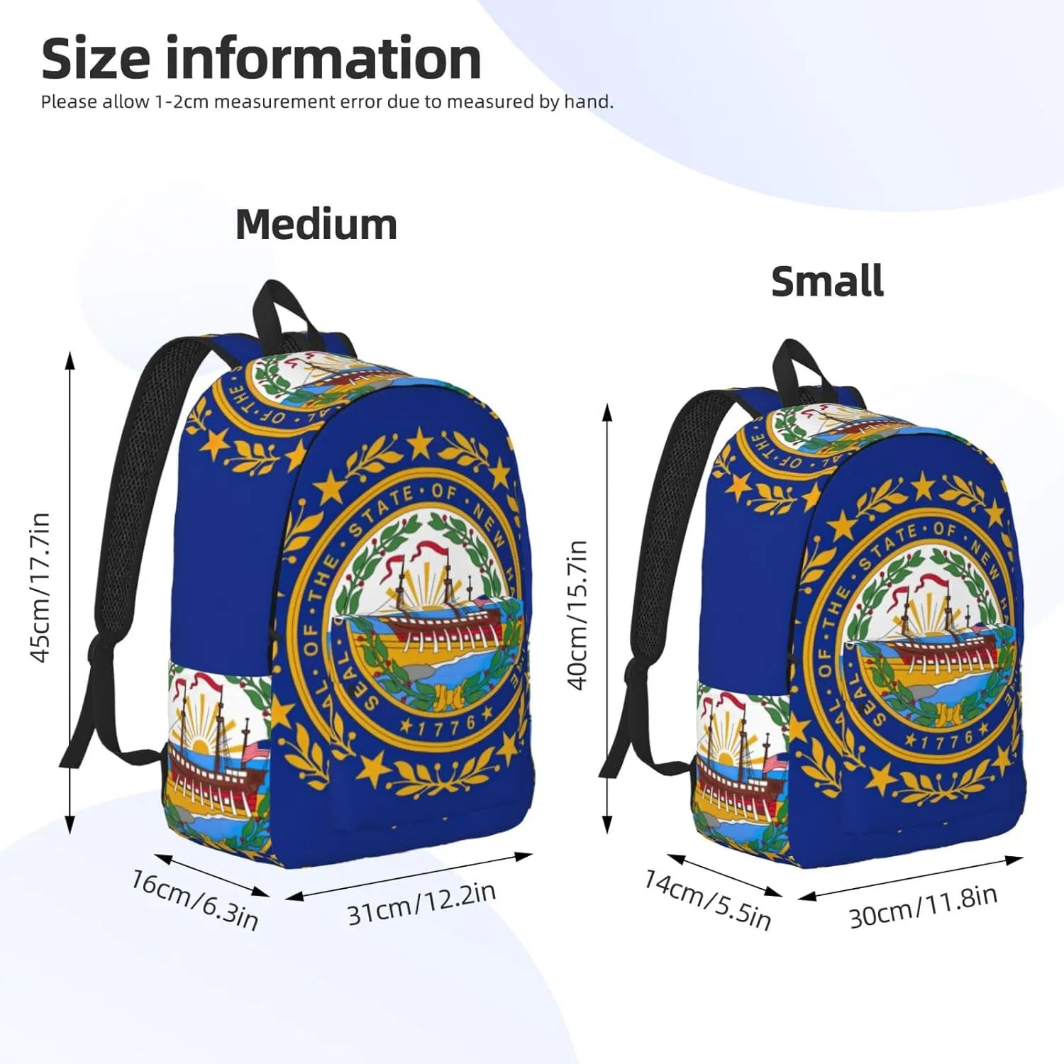 New Hampshire State Flag Print Canvas Backpack,For Laptops Up To 17in,Stylish And Lightweight With Adjustable Straps