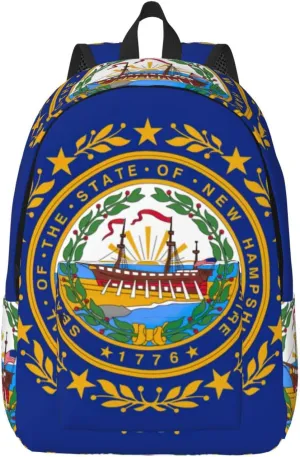 New Hampshire State Flag Print Canvas Backpack,For Laptops Up To 17in,Stylish And Lightweight With Adjustable Straps