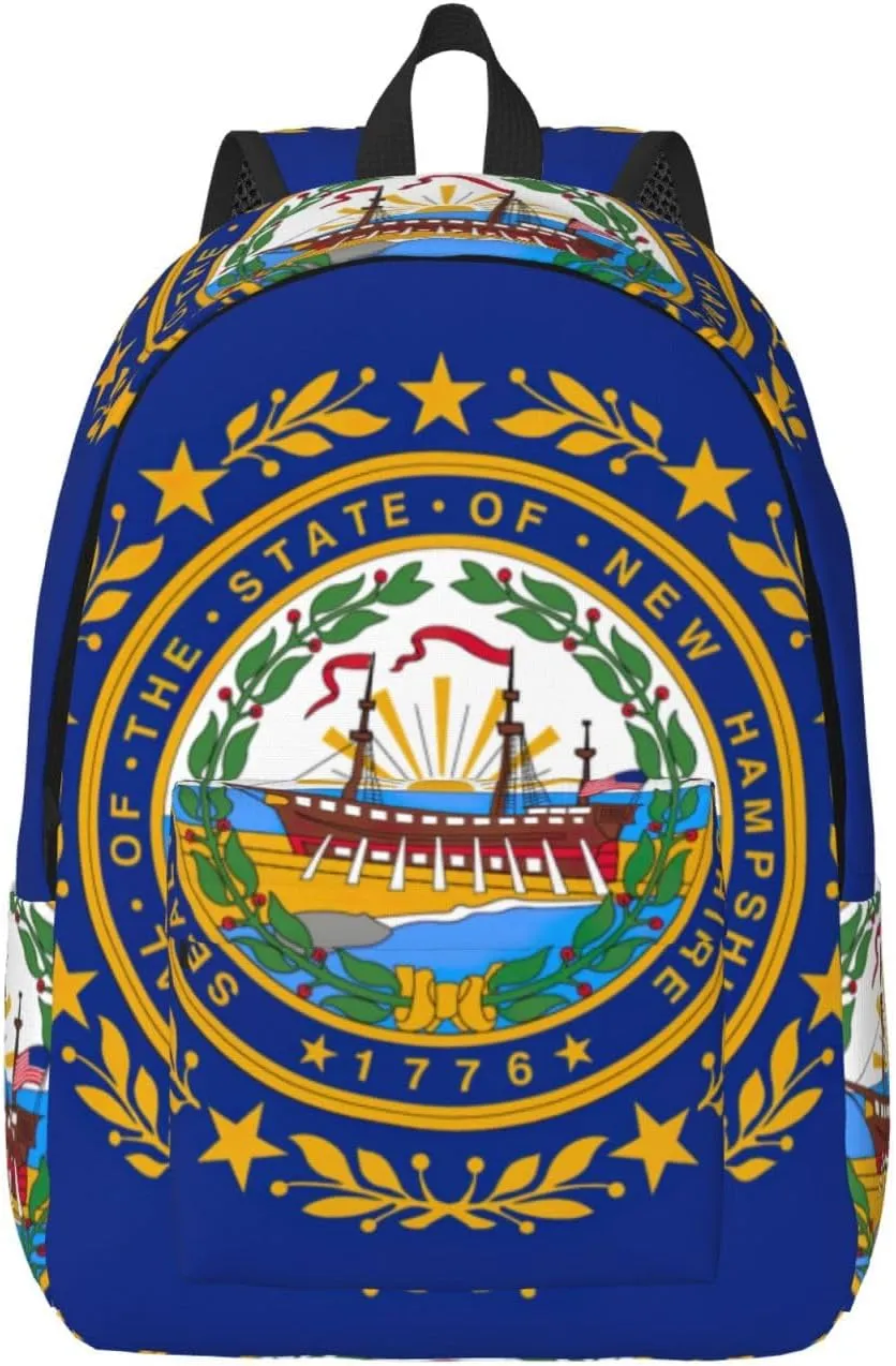 New Hampshire State Flag Print Canvas Backpack,For Laptops Up To 17in,Stylish And Lightweight With Adjustable Straps