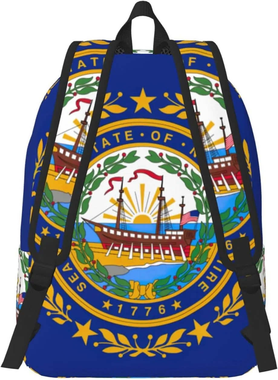 New Hampshire State Flag Print Canvas Backpack,For Laptops Up To 17in,Stylish And Lightweight With Adjustable Straps