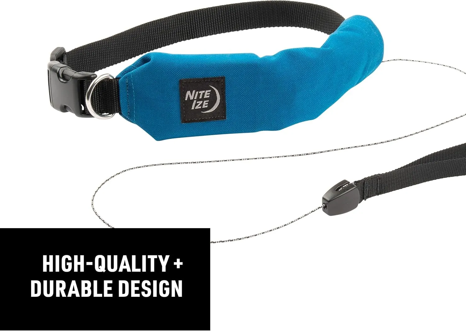 Nite Ize Raddog All-in-One Collar and Leash Combo - Heavy-Duty Dog Collar with Built-in Retractable Leash - 16" to 18" Collar - Blue, Medium