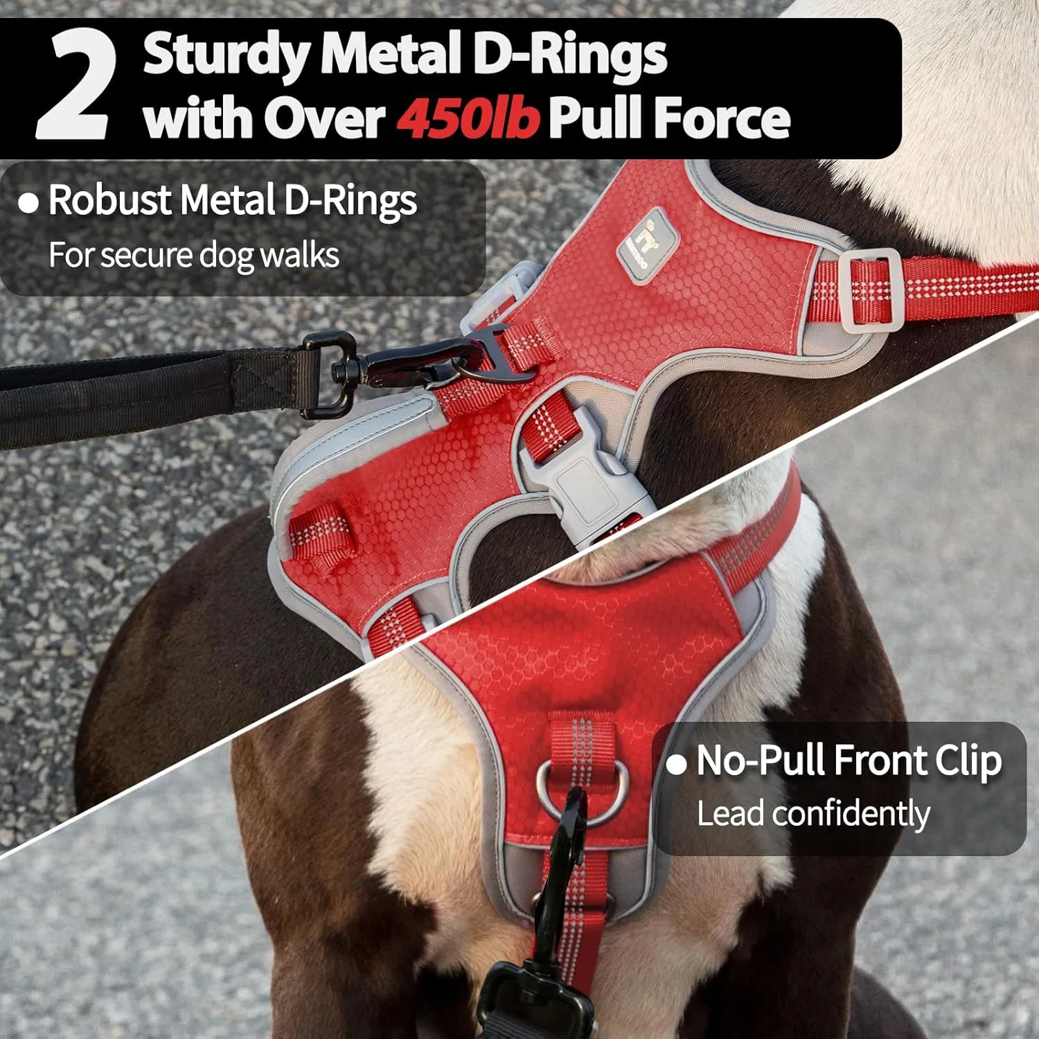 No Escape Dog Harness, Escape Proof Harness, Reflective Harness with Padded Handle, Breathable, Durable, Adjustable Vest for Large Dogs Walking, Training, and Running Gear (Red, L)