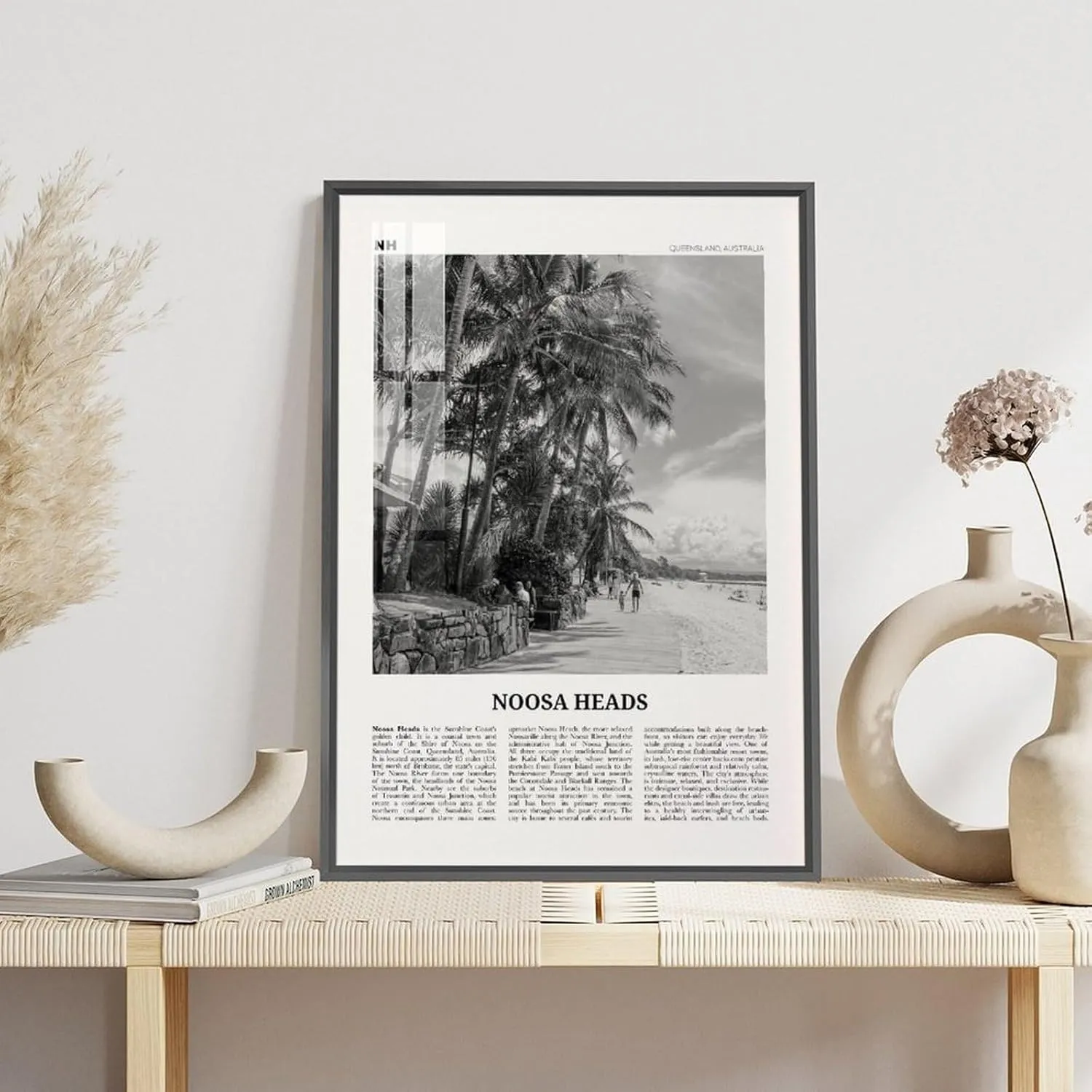 Noosa Heads Print Black And White Beach, Noosa Heads Wall Art, Noosa Heads Poster, Sunshine Coast Print, Queensland, Australia, Oceania Poster Decorative Painting Canvas Wall Art Living Room Posters B
