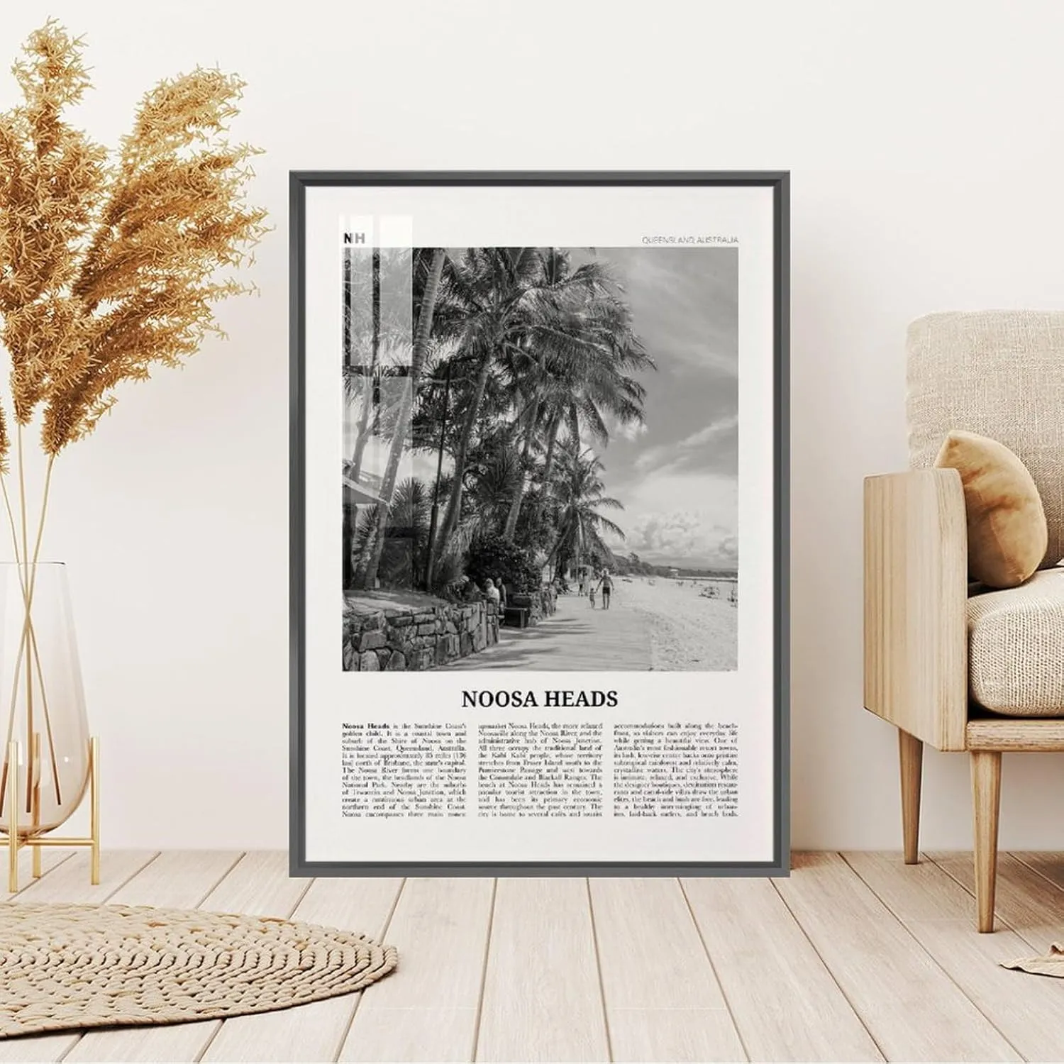 Noosa Heads Print Black And White Beach, Noosa Heads Wall Art, Noosa Heads Poster, Sunshine Coast Print, Queensland, Australia, Oceania Poster Decorative Painting Canvas Wall Art Living Room Posters B