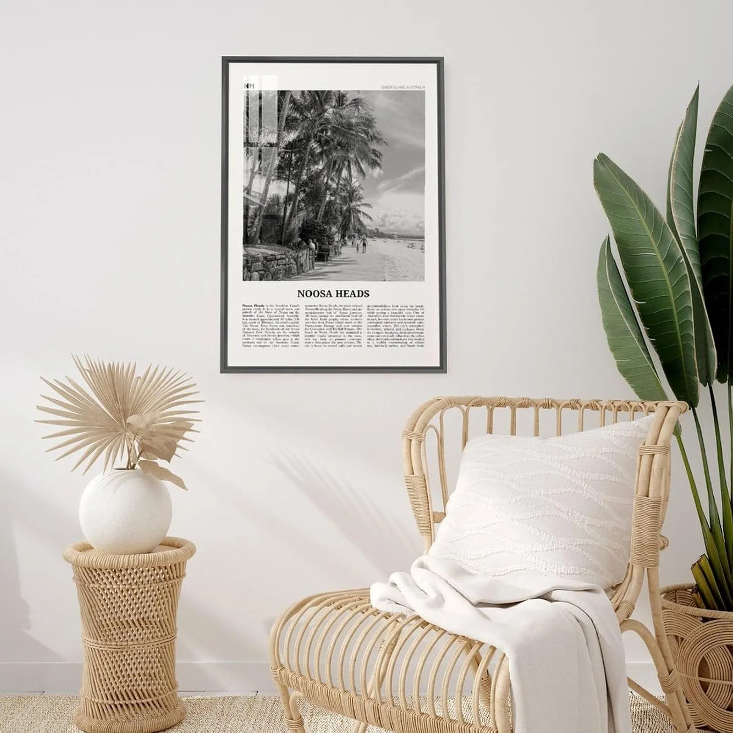 Noosa Heads Print Black And White Beach, Noosa Heads Wall Art, Noosa Heads Poster, Sunshine Coast Print, Queensland, Australia, Oceania Poster Decorative Painting Canvas Wall Art Living Room Posters B