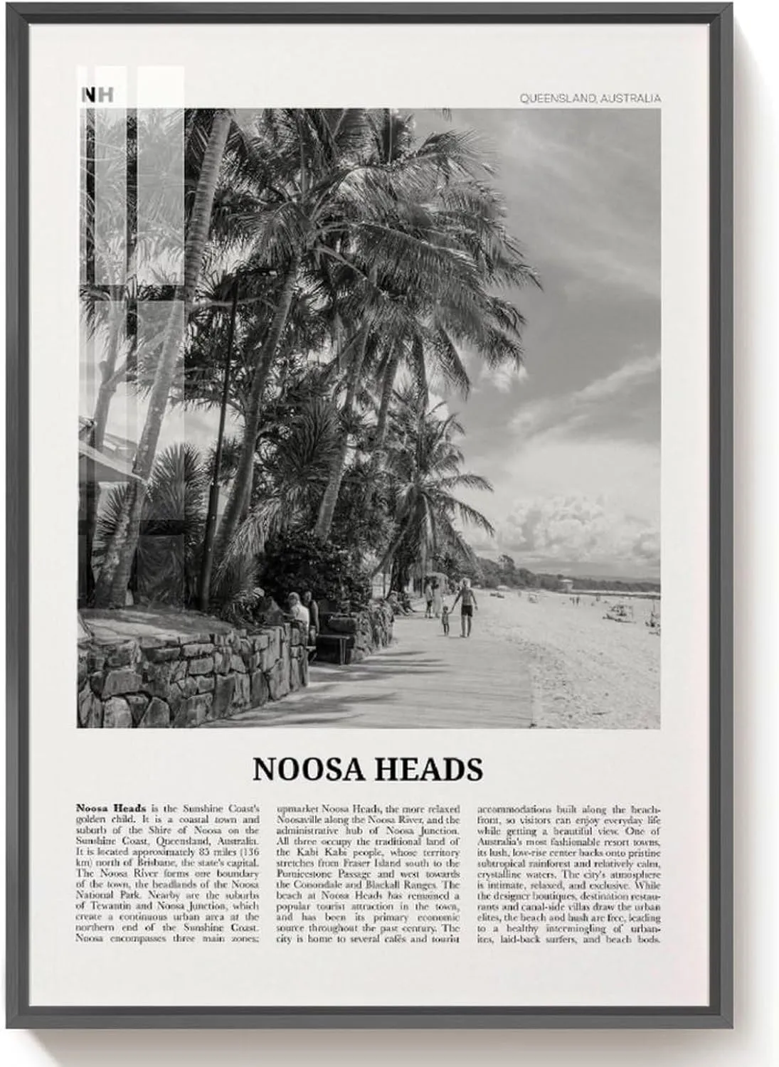 Noosa Heads Print Black And White Beach, Noosa Heads Wall Art, Noosa Heads Poster, Sunshine Coast Print, Queensland, Australia, Oceania Poster Decorative Painting Canvas Wall Art Living Room Posters B