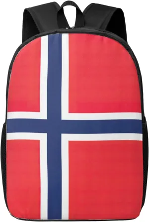 Norwegian Flag Print Travel Laptop Backpack,Business Work Bag, Campus Rucksack Book Bag For Men Women