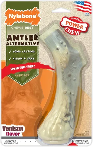 Nylabone Power Chew Antler Alternative Nylon Chew Toy for Dogs, Dog Toys for Aggressive Chewers, Venison Flavor, Large/Giant (1 Count)