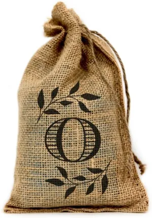 O Monogram, 6" X 10" Burlap Party Favor Bag with Drawstring - Set of 10