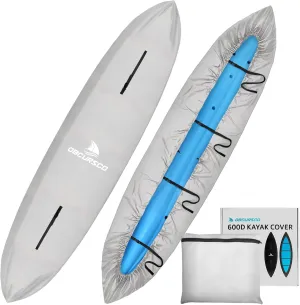 Obcursco 600D Kayak Cover Waterproof, 9.3-16.5FT Thickened UV-Proof, Tear and Fade Resistant Canoe Cover, Kayak Covers for Outdoor and Indoor Storage, Perfect as Kayak Accessories for SUP Paddle Board