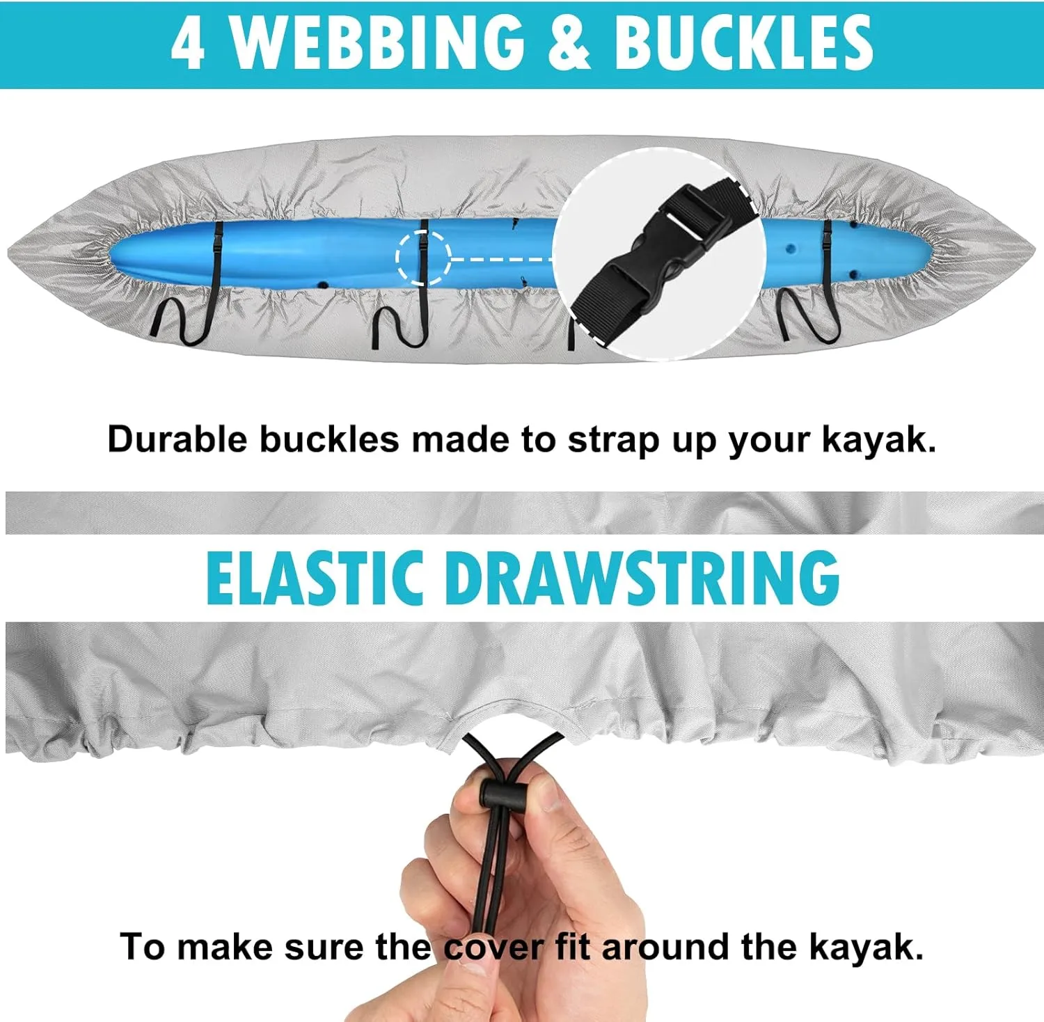 Obcursco 600D Kayak Cover Waterproof, 9.3-16.5FT Thickened UV-Proof, Tear and Fade Resistant Canoe Cover, Kayak Covers for Outdoor and Indoor Storage, Perfect as Kayak Accessories for SUP Paddle Board