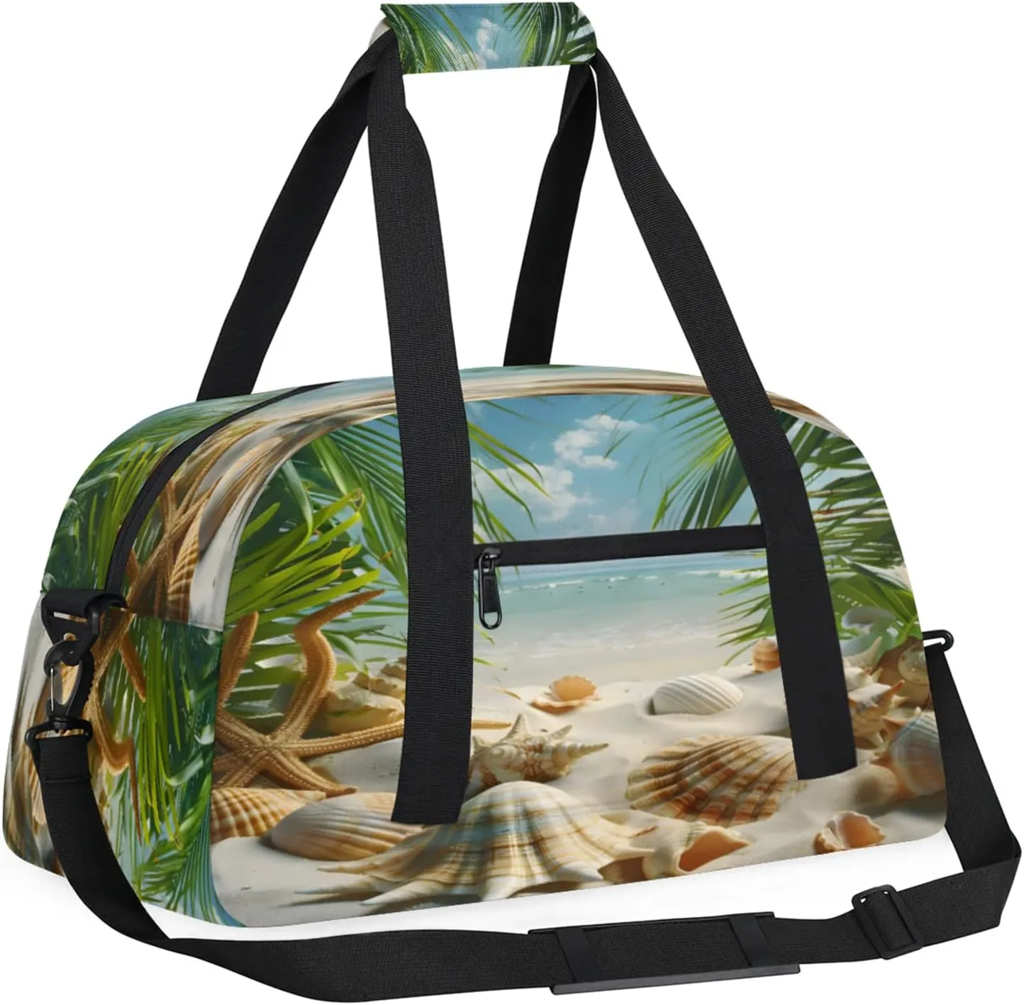 Ocean Beach Seashell Palm Tree Small Gym Bag 18 inch Carry On Duffel Bag for Weekender Travel Sports Workout Yoga Gymnastics Dance Ballet