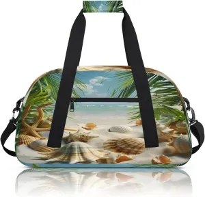Ocean Beach Seashell Palm Tree Small Gym Bag 18 inch Carry On Duffel Bag for Weekender Travel Sports Workout Yoga Gymnastics Dance Ballet