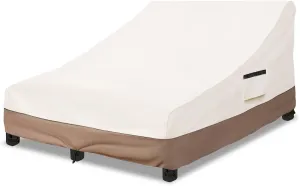 Okcool 100% Waterproof Patio Double Wide Chaise Lounge Chair Cover, 600D Tough Canvas 80 Inch Outdoor Chaise Lounge Covers,Beige & Brown
