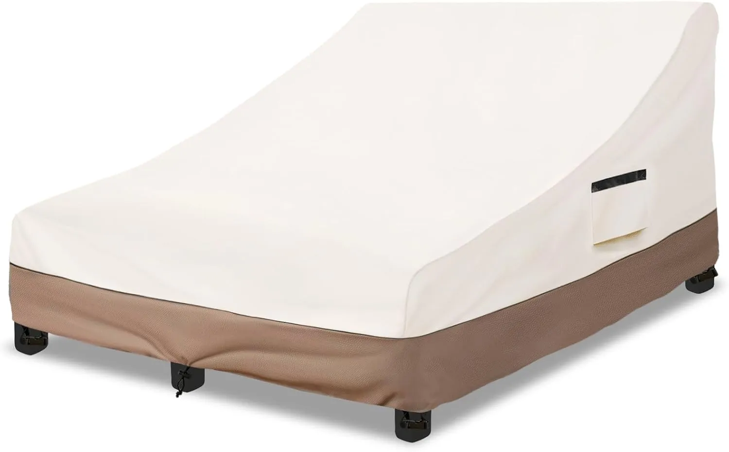Okcool 100% Waterproof Patio Double Wide Chaise Lounge Chair Cover, 600D Tough Canvas 80 Inch Outdoor Chaise Lounge Covers,Beige & Brown