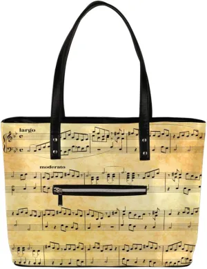 Old Music Sheet Tote Bag Women Shoulder Handbags PU Leather Everyday Bag with External Pocket Large Capacity Aesthetic Corduroy Tote Bag for Travel Work Party