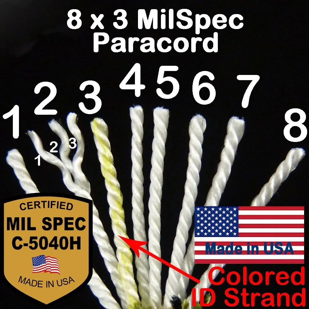 Olive Drab Green 110ft. Mil-Spec 550 Paracord 100% Nylon 8 Strand Military Over 600lbs Breaking Strength Survival Parachute Cord Tent Camping Hiking Hunting Bracelets. Made in USA.