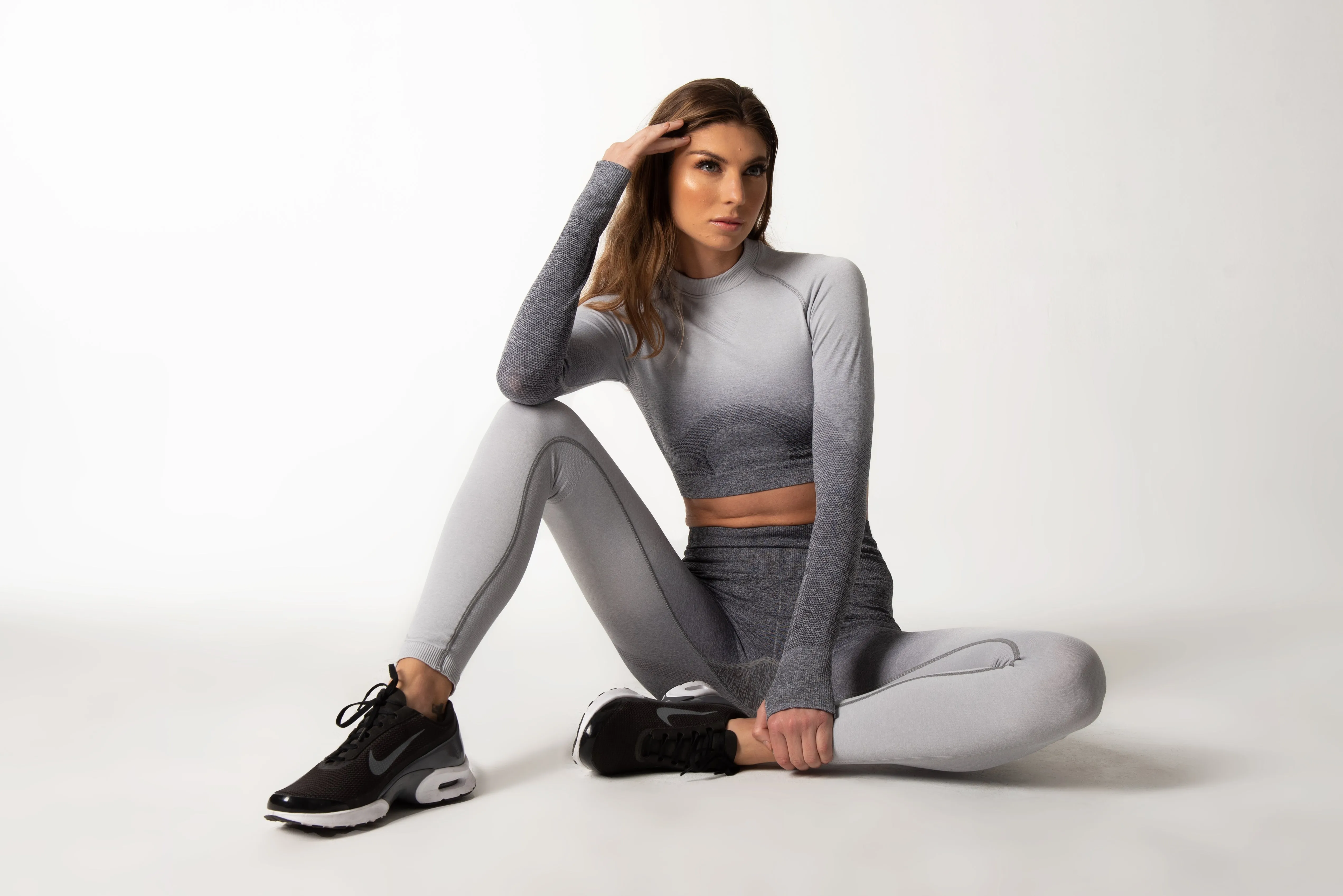 Ombre Grey and White Two Piece Yoga Pants Sports Set.
