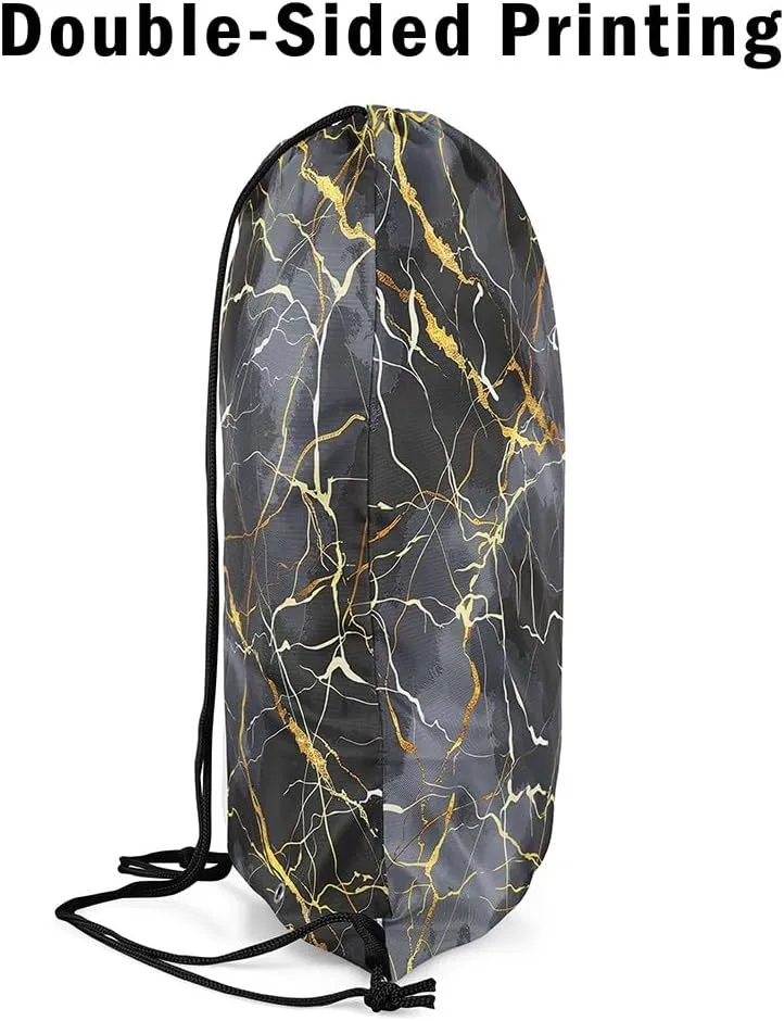 Ombre Marble Textured Drawstring Backpack,Grey Gold Marbling String Bag,Abstract Fluid Art Foldable Sackpack 13X15.7, Gold String Backpack for Sport Gym Camping Traveling