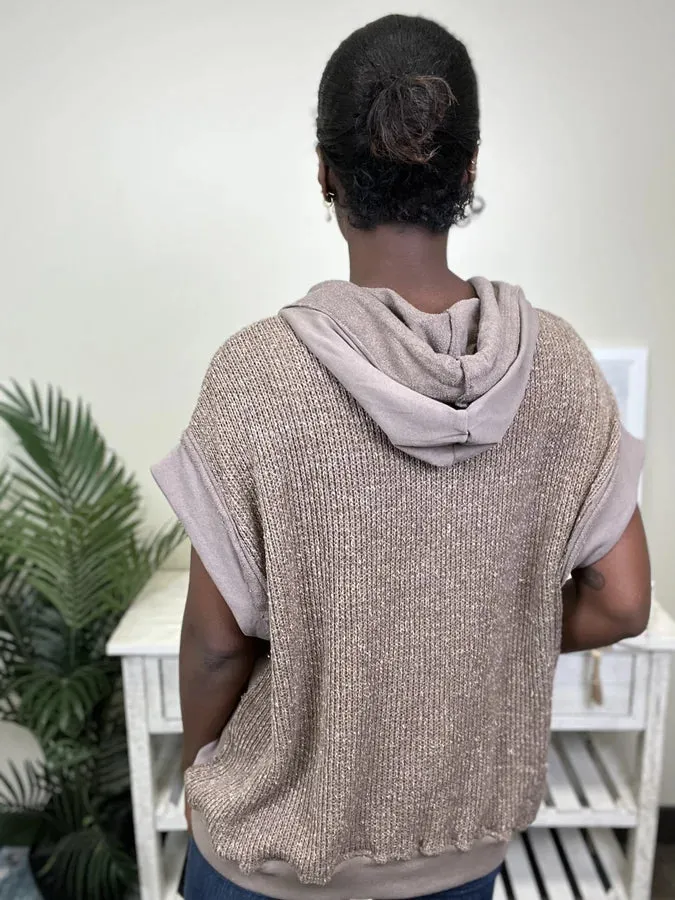 One Way Ticket Women's Knit Hooded Short Sleeve Top