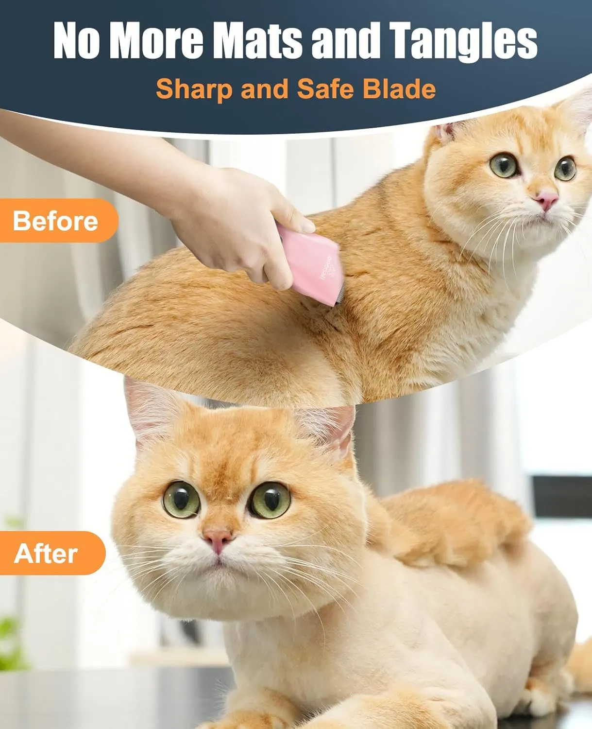 oneisall Waterproof Pet Clippers for Cats, Quiet Cordless Cat Clippers for Matted & Long Hair, Safe Rechargeable Pet Shaver Cat Hair Trimmer for Butt with Storage Bag (Pink)