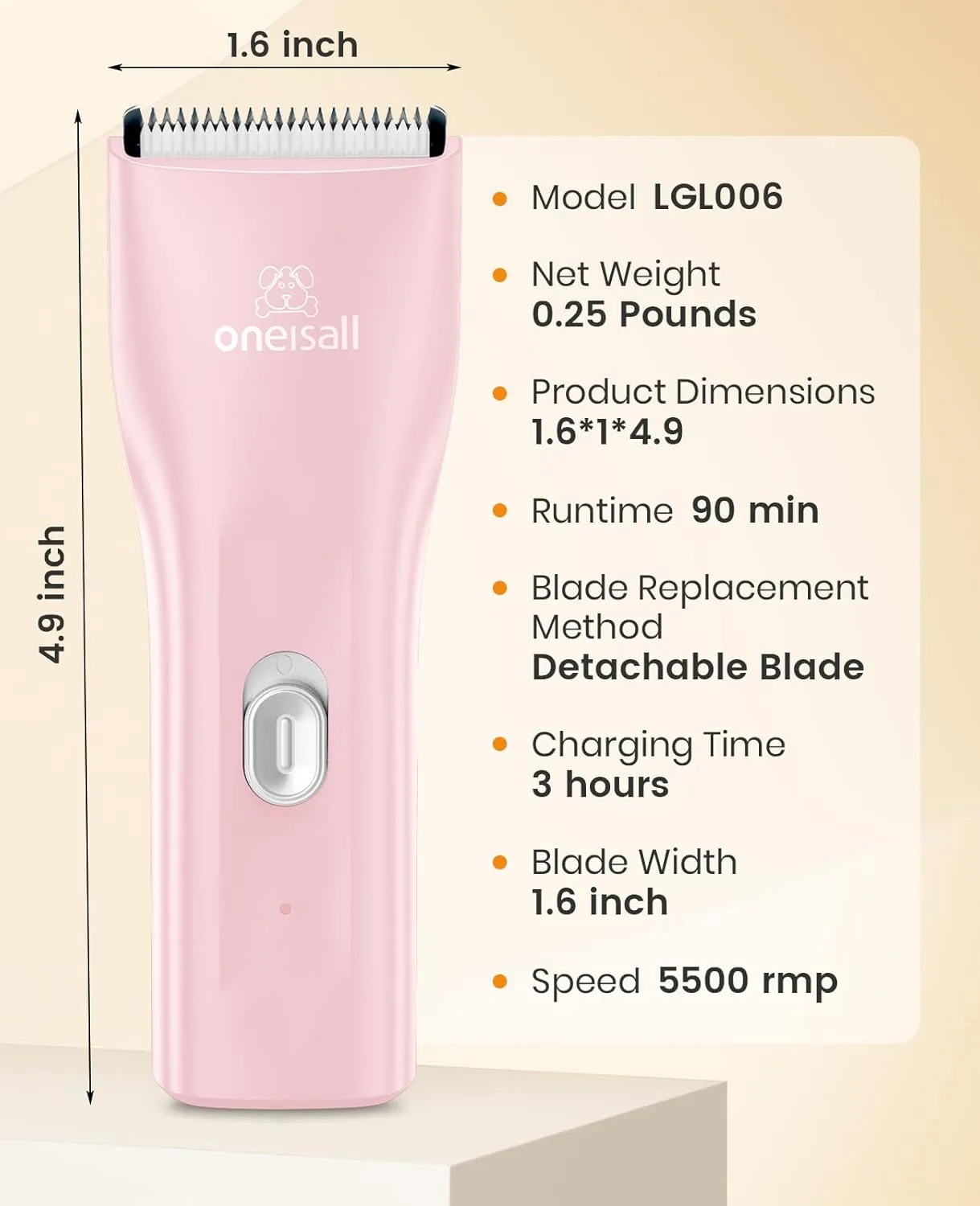 oneisall Waterproof Pet Clippers for Cats, Quiet Cordless Cat Clippers for Matted & Long Hair, Safe Rechargeable Pet Shaver Cat Hair Trimmer for Butt with Storage Bag (Pink)
