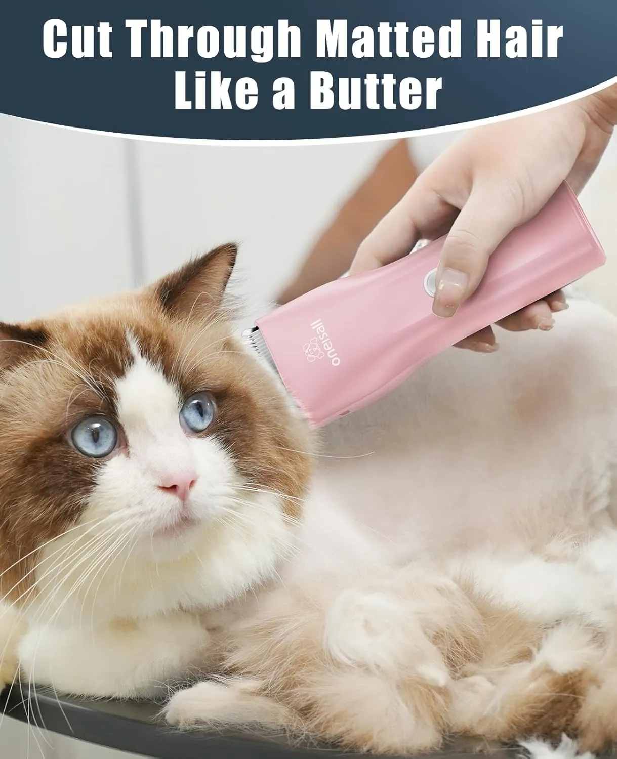 oneisall Waterproof Pet Clippers for Cats, Quiet Cordless Cat Clippers for Matted & Long Hair, Safe Rechargeable Pet Shaver Cat Hair Trimmer for Butt with Storage Bag (Pink)