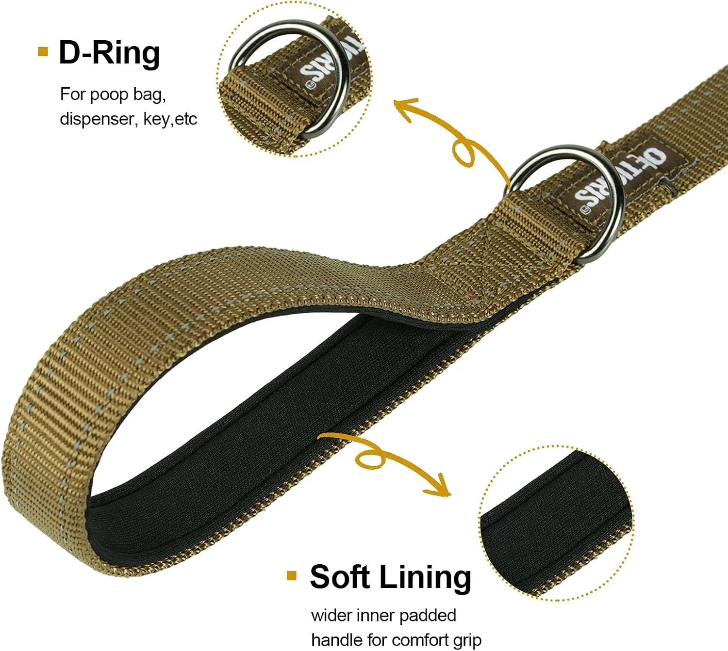 OneTigris Handled No-Pull Dog Walking Leash Long Traffic Leads for Medium to Large Dogs (Brown, 4FT)