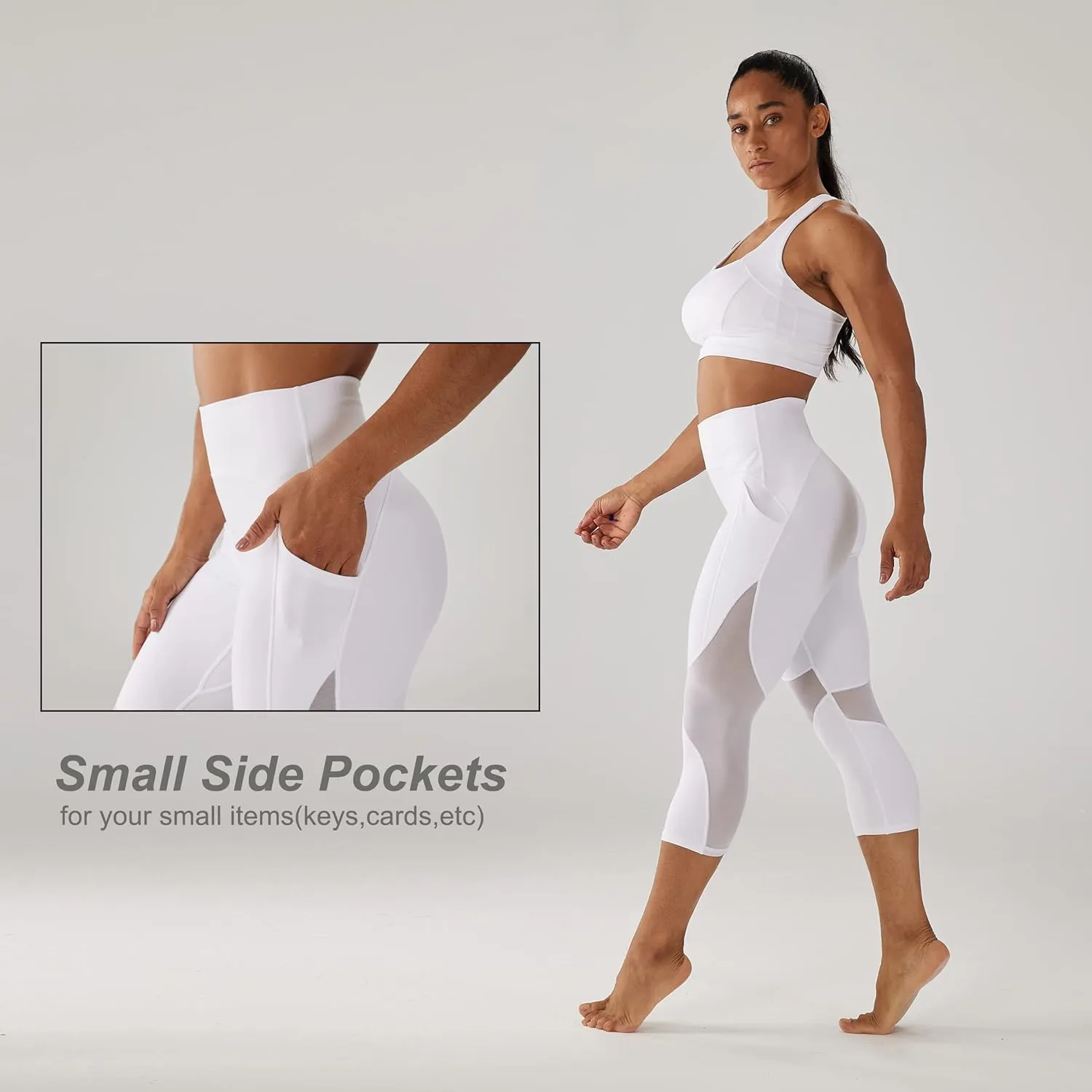 ONGASOFT High Waisted Yoga Pants for Women Running Workout Mesh Leggings Side Pockets Squat Proof Tummy Control
