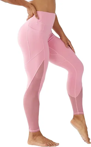 ONGASOFT High Waisted Yoga Pants for Women Running Workout Mesh Leggings Side Pockets Squat Proof Tummy Control