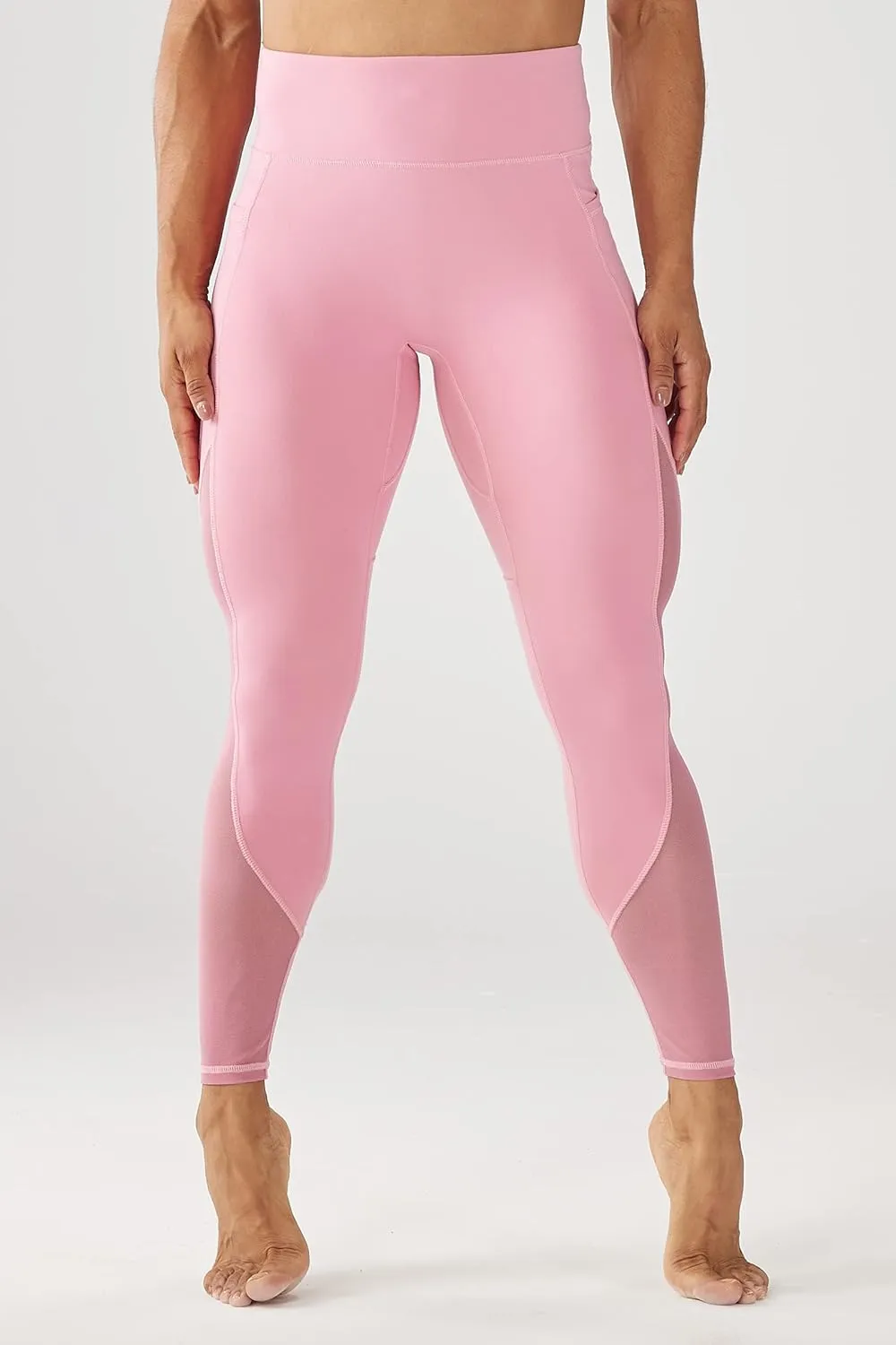 ONGASOFT High Waisted Yoga Pants for Women Running Workout Mesh Leggings Side Pockets Squat Proof Tummy Control