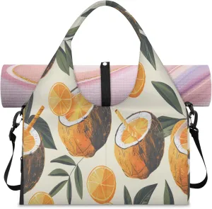 Orange Coconut Women's Yoga Gym Bag - Adjustable shoulder strap with shoe compartment, large gym bag with multiple pockets for yoga mat, gym equipment and travel accessories